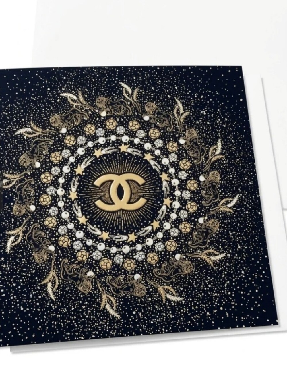 Chanel Gift Card And Envelope In Navy Blue And Gold Cc Logo New